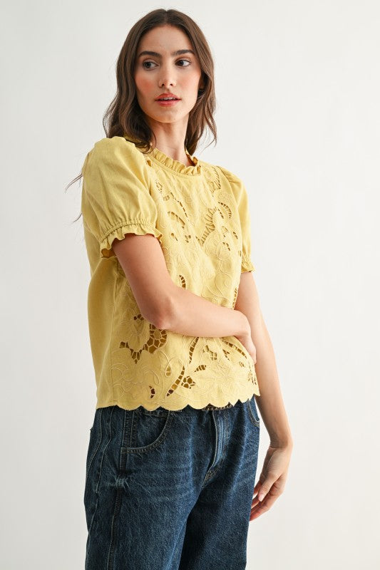 Embroidered Short Sleeve Blouse(Pre order) (01/30/26)