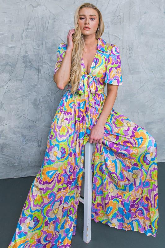 V Neck MiltiColor Jumpsuit