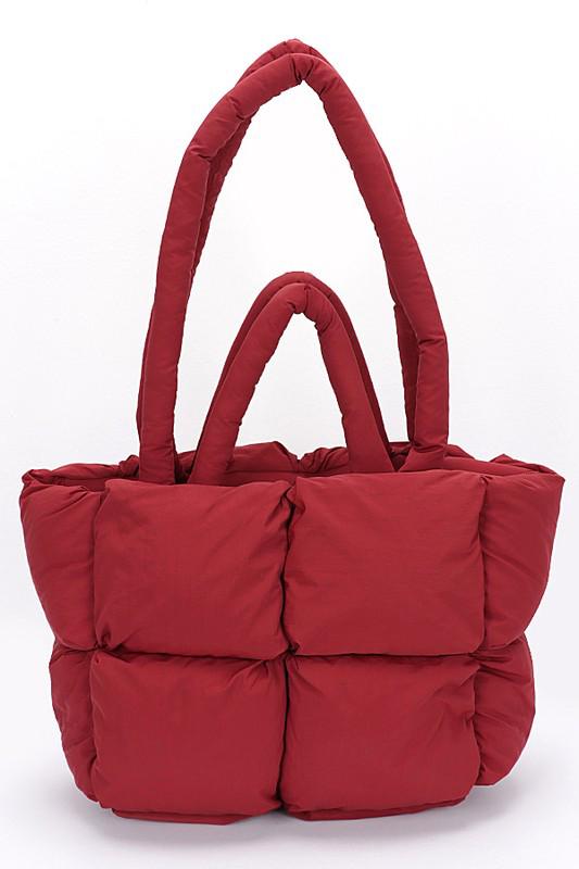 Burgundy Quilted Puffer Convertible Tote Bag