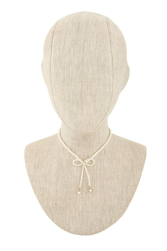 Pearl ribbon cubic charm necklace