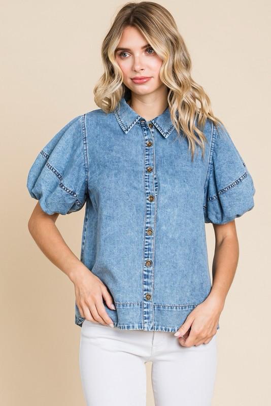 Puff Sleeve Denim Top (Preorder)