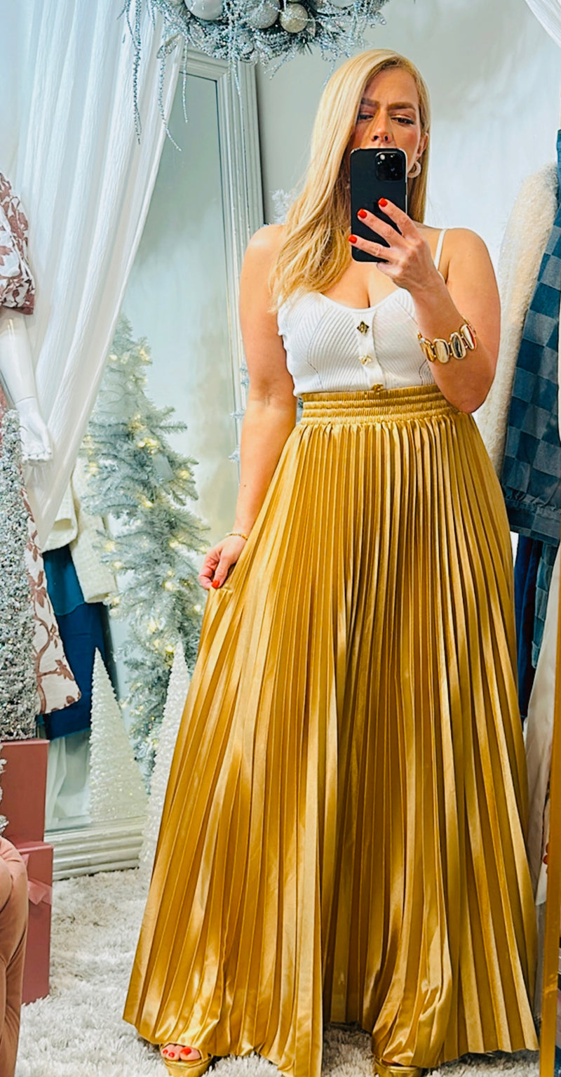 Pleated Maxi Gold Skirt