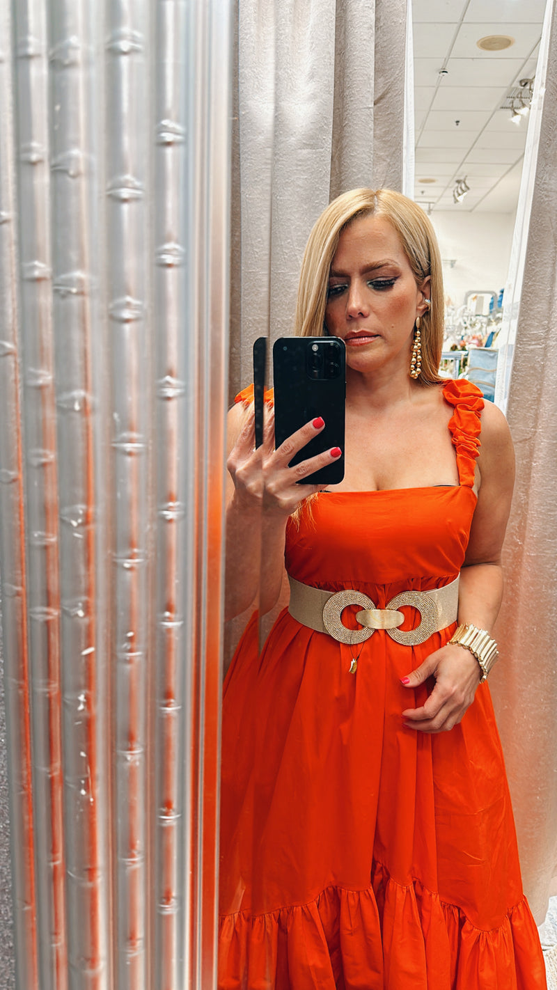 Square High low orange dress