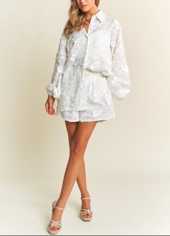 Floral Embroidery Fabric Loose Fit Shirt(Pre order)