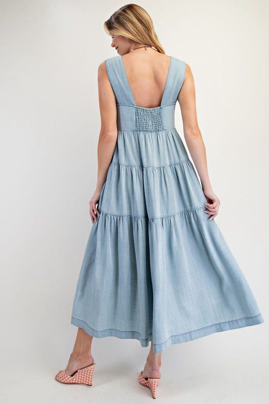 WASHED DENIM MAXI DRESS