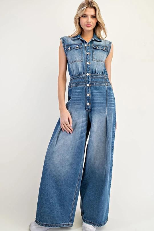 Snow Washed Button Down Jumpsuit (Preorder)