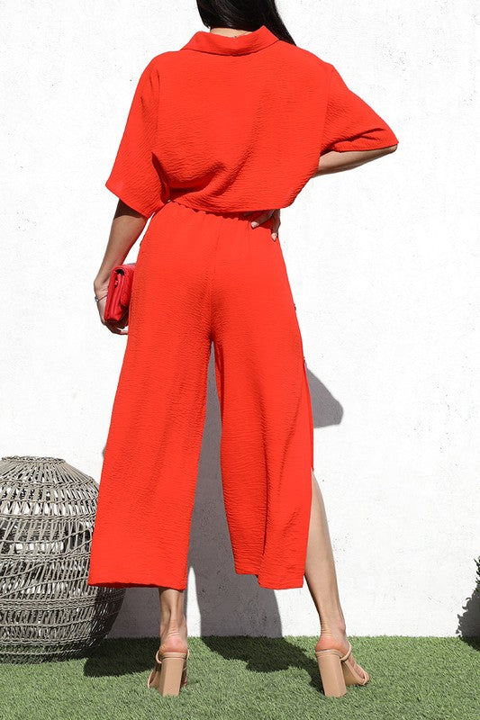 Orange Down Shirt And Pant Set