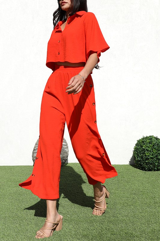 Orange Down Shirt And Pant Set