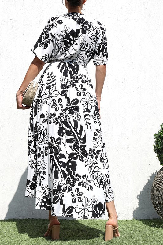 Off White Printed V Neck Dress