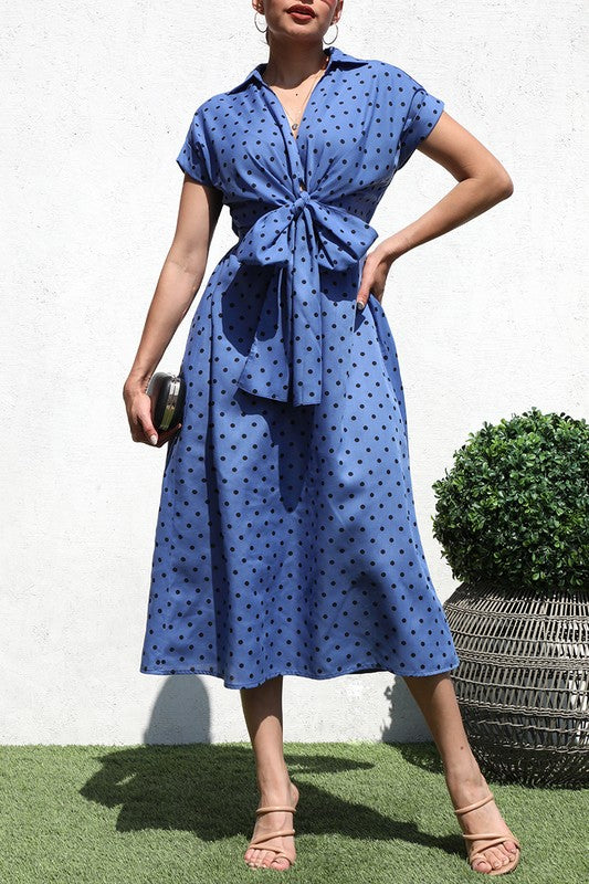 Denim Printed Long Tie Dress