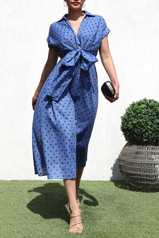 Denim Printed Long Tie Dress