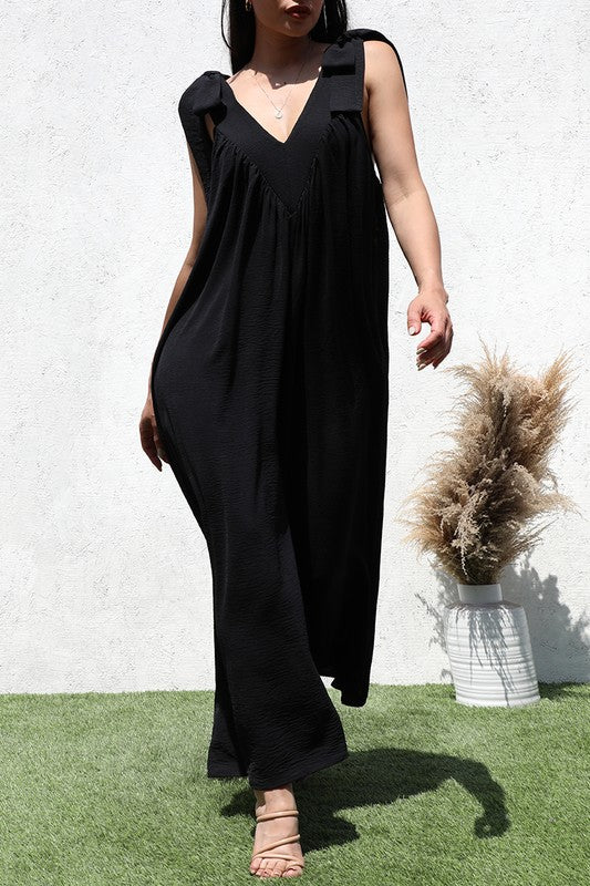 V Neck Loose Fit Woven Jumpsuit