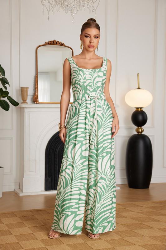 Floral green  Jumpsuit With Straps Sleeves