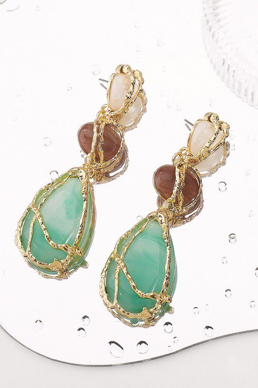 Retro Tiered Geometric Resin Dangle Earrings