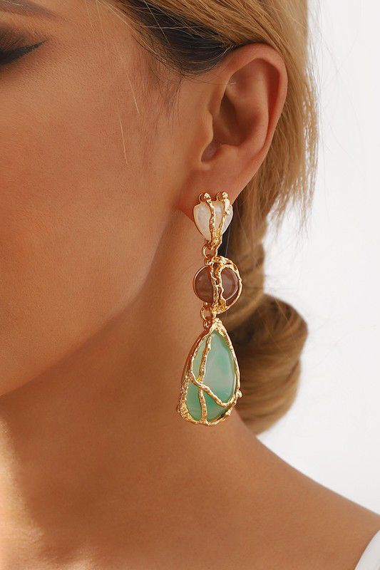 Retro Tiered Geometric Resin Dangle Earrings