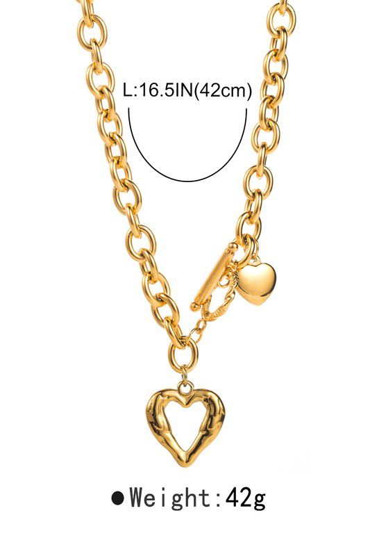 Stainless Steel Gold Heart Pendant Necklace