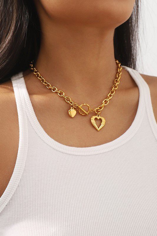 Stainless Steel Gold Heart Pendant Necklace