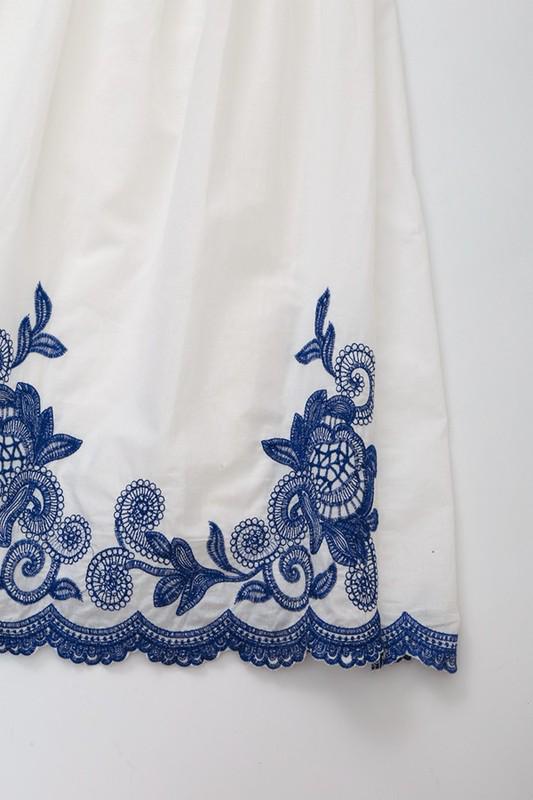 Boho White Embroidered Blue Skirt