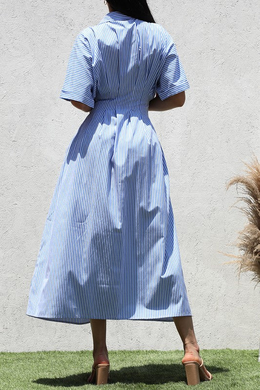 STRIPED BUTTON DOWN WOVEN DRESS