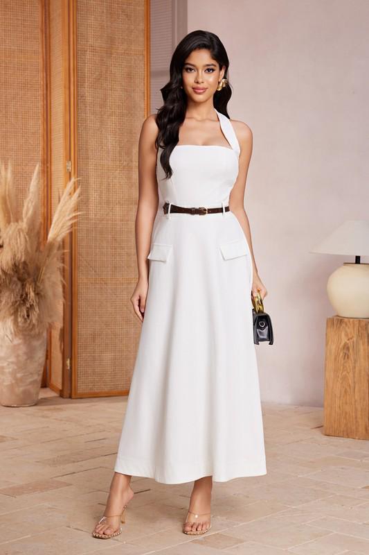 White Classic Halter Dress