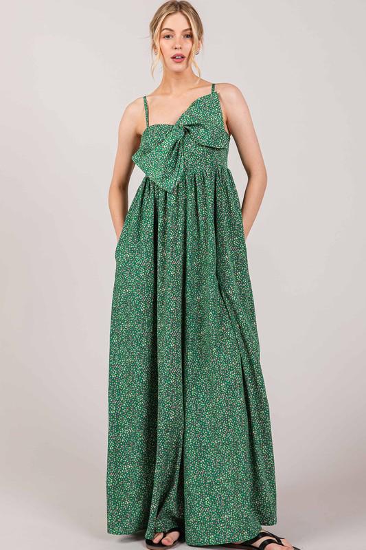 Smocking Back Wide Leg Bow Jumpsuit