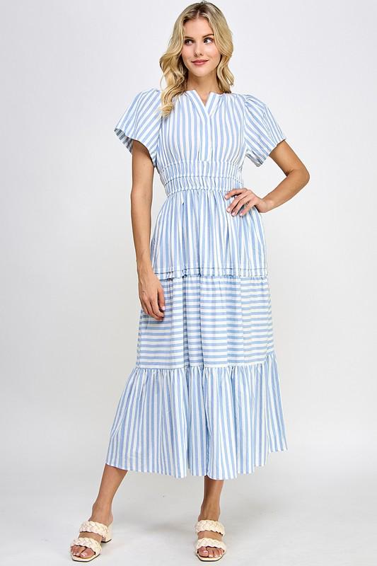 Dress Blue Stripe Spring Summer Maxi Midi