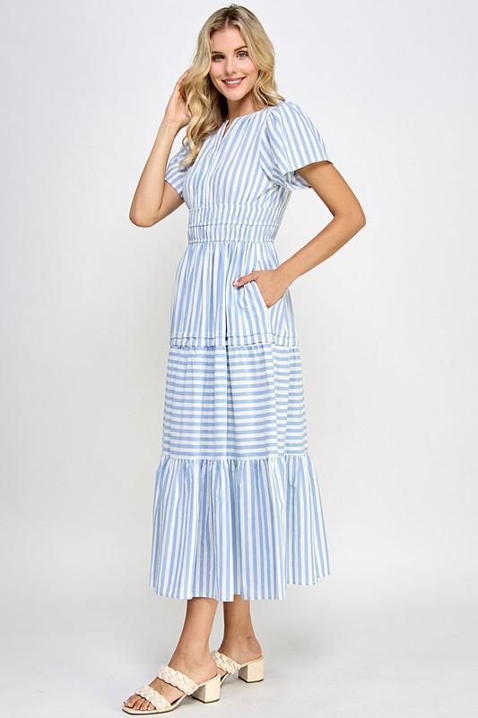 Dress Blue Stripe Spring Summer Maxi Midi