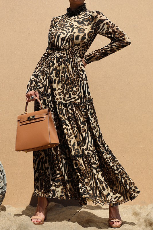 Leopard printed long mesh dress