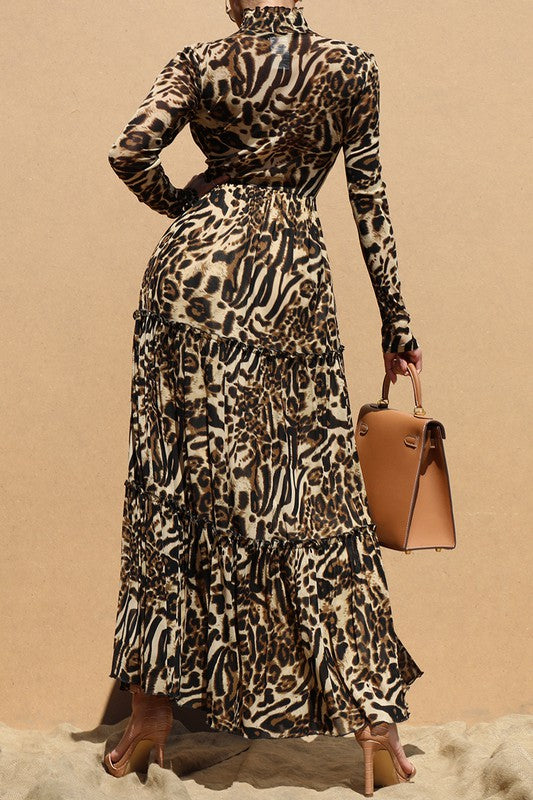 Leopard printed long mesh dress