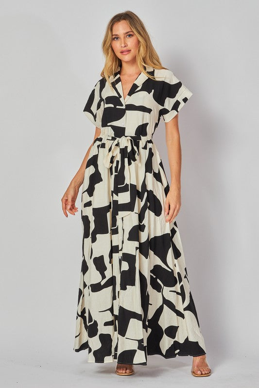 Black & Ivory Linen Maxi Dress