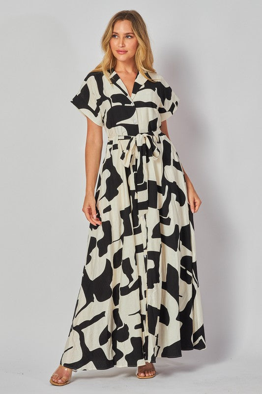 Black & Ivory Linen Maxi Dress