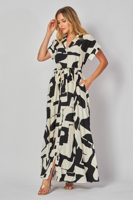 Black & Ivory Linen Maxi Dress