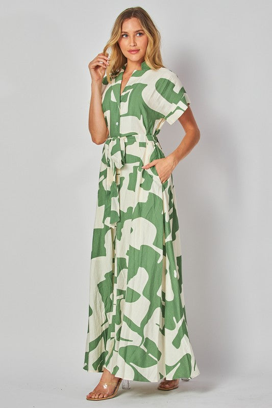 Green Ivory Linen Maxi Dress