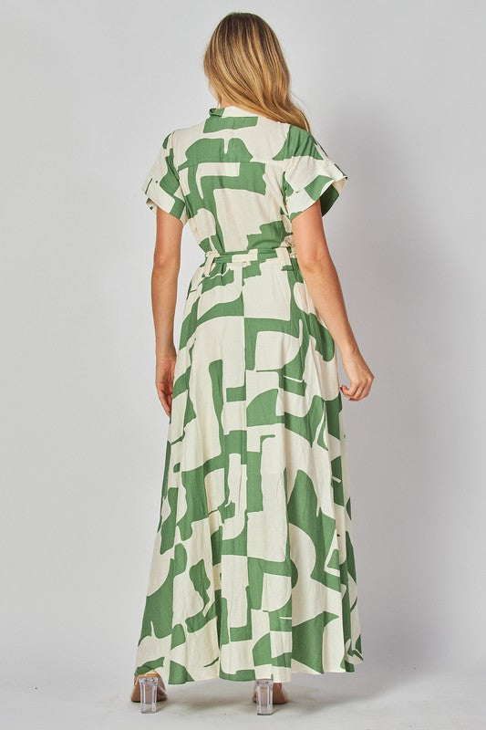 Green Ivory Linen Maxi Dress