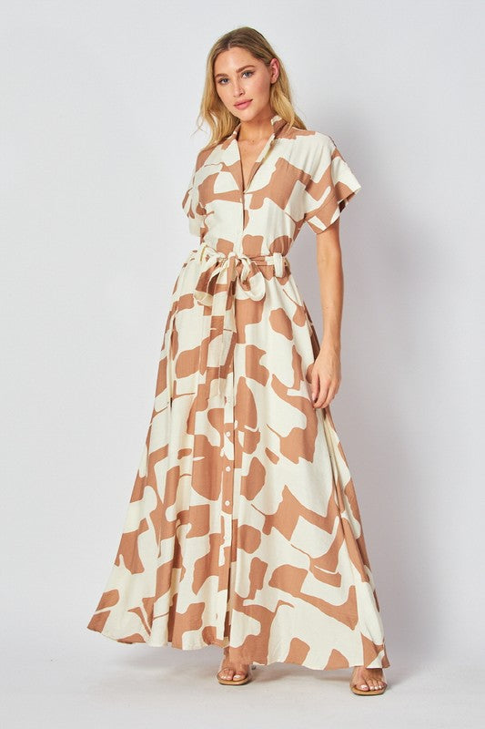 Taupe & Ivory Linen Maxi Dress