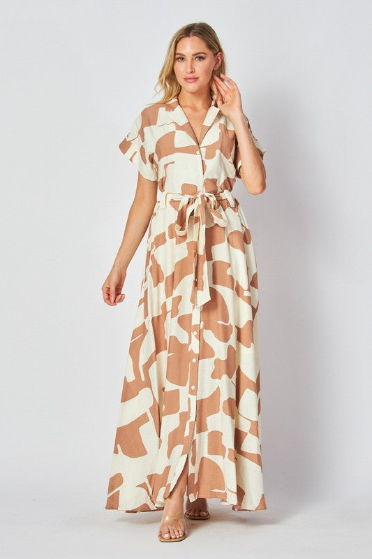 Taupe & Ivory Linen Maxi Dress