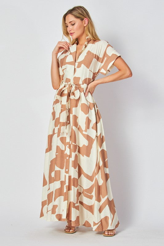 Taupe & Ivory Linen Maxi Dress