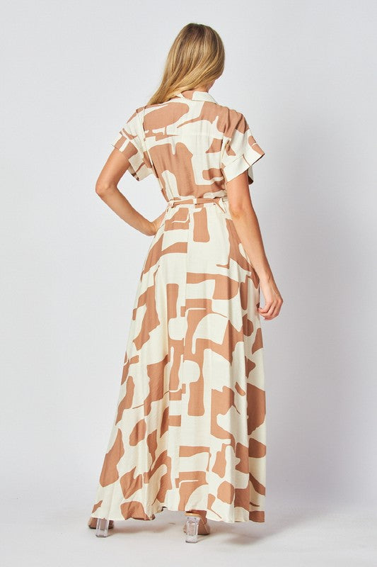 Taupe & Ivory Linen Maxi Dress