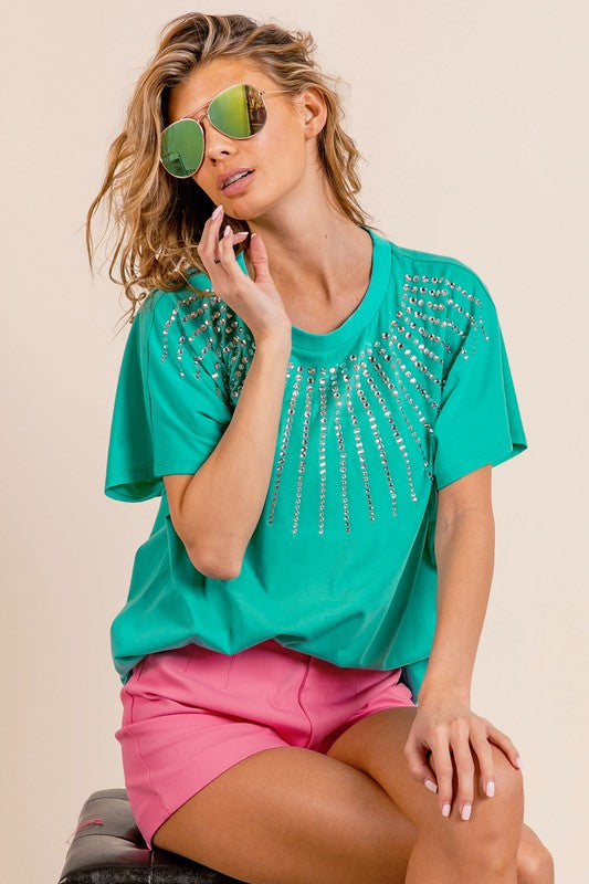 JADE 💎 RHINESTONE BEADED SHORT SLEEVE TOP