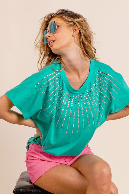 JADE 💎 RHINESTONE BEADED SHORT SLEEVE TOP