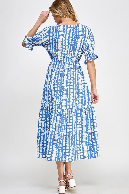 Allover Blue & White Print Dress