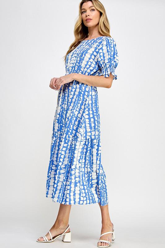 Allover Blue & White Print Dress