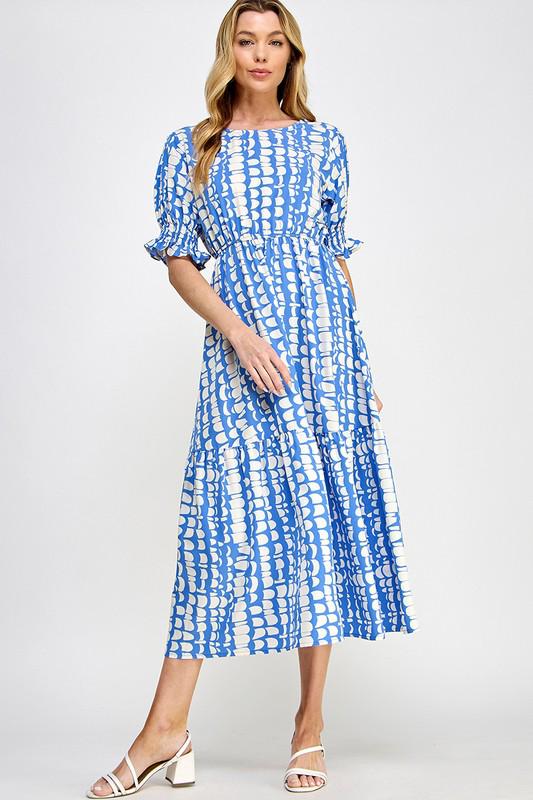 Allover Blue & White Print Dress