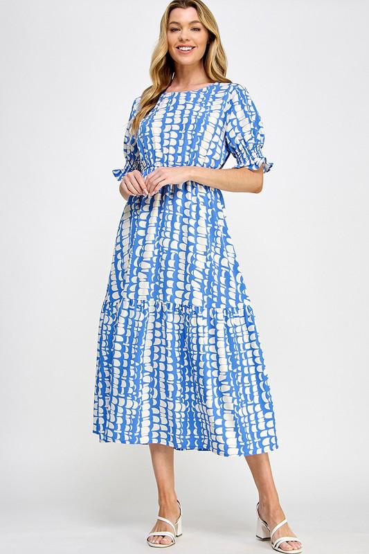 Allover Blue & White Print Dress