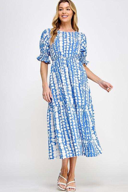 Allover Blue & White Print Dress