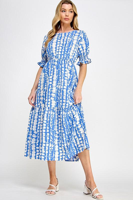 Allover Blue & White Print Dress