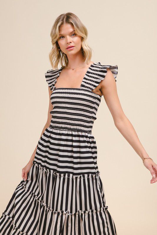 Summer Striped Oatmeal Black Dress