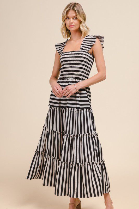 Summer Striped Oatmeal Black Dress