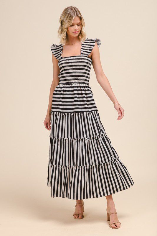 Summer Striped Oatmeal Black Dress