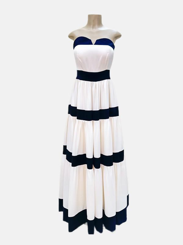 White & Black Strapless Maxi Dress